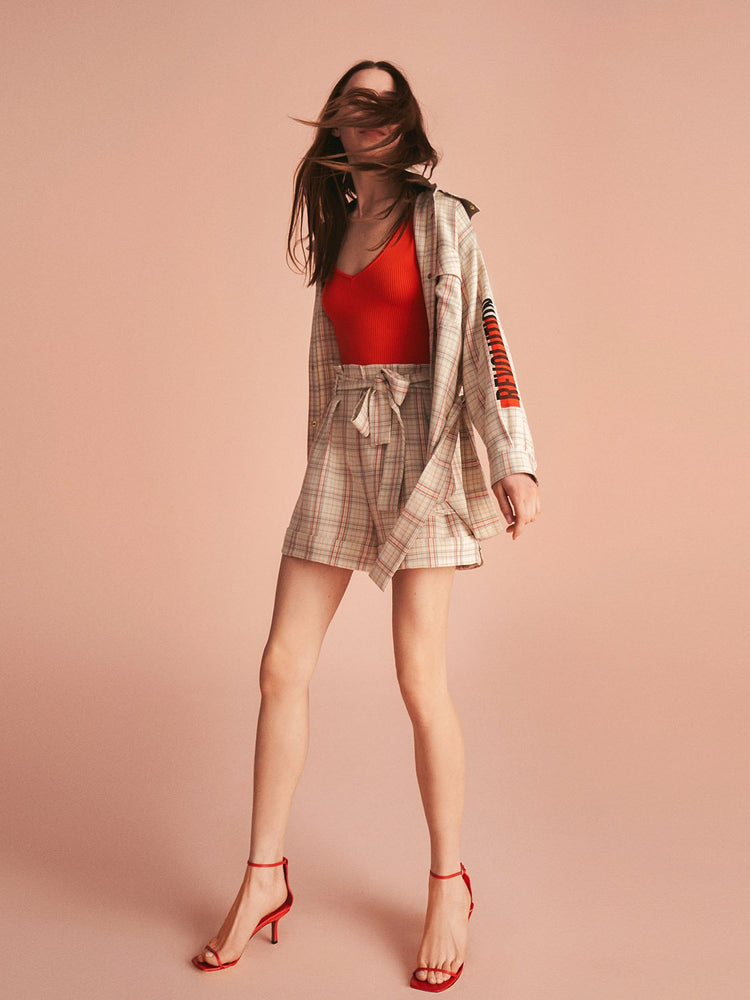 Belted Plaid Shorts