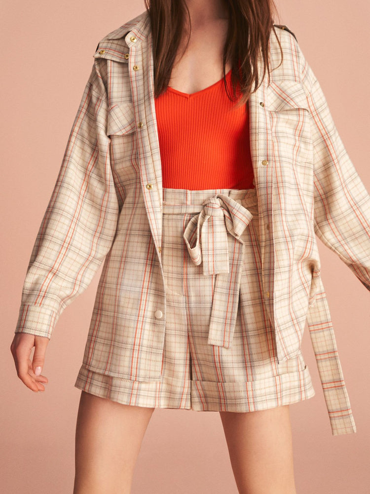 Belted Plaid Shorts