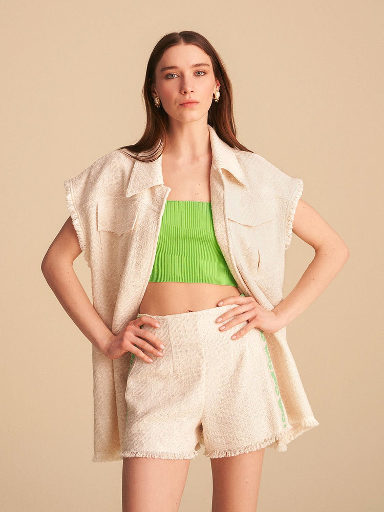 Tweed Shorts with Knit Stripe
