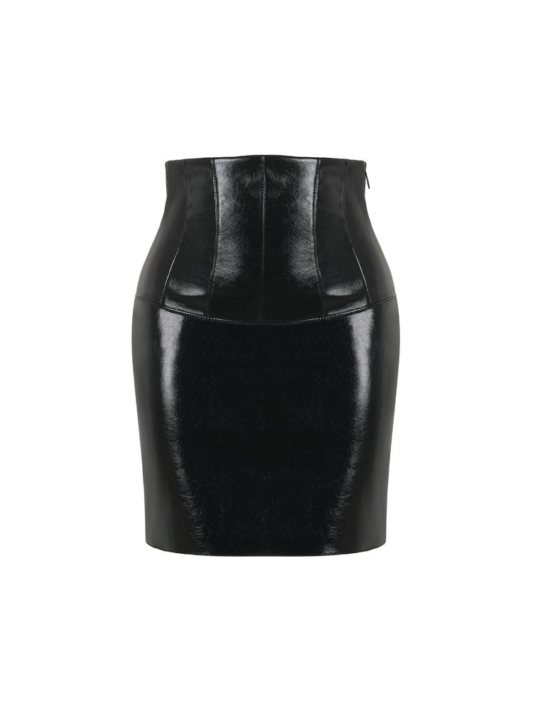 High-Waisted Faux Patent Leather Mini Skirt