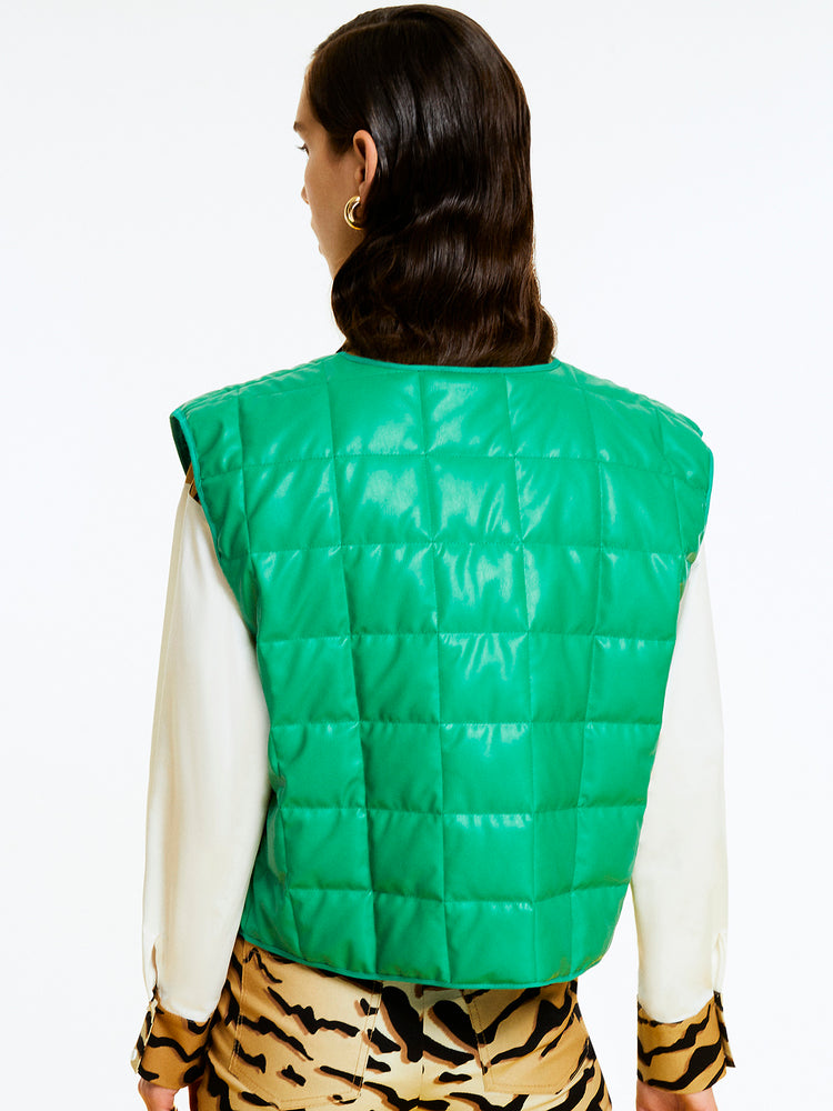Quilted Faux Leather Puffer Vest