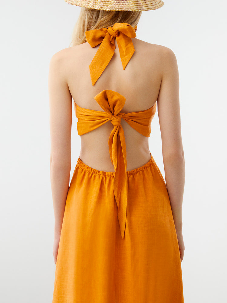 Halter Neck Linen Dress
