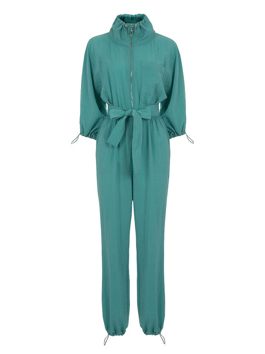 High Collar Jumpsuit with Belt