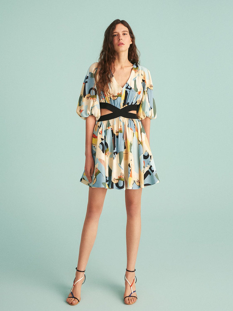 Mini Print Puff Sleeve Dress