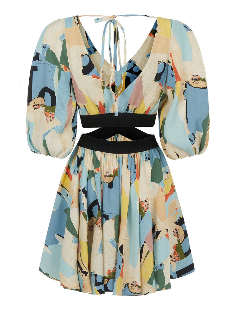 Mini Print Puff Sleeve Dress