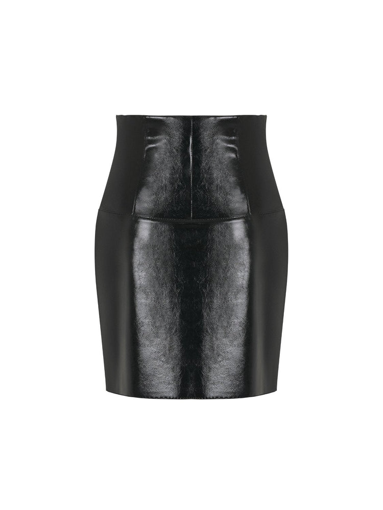 High-Waisted Faux Patent Leather Mini Skirt