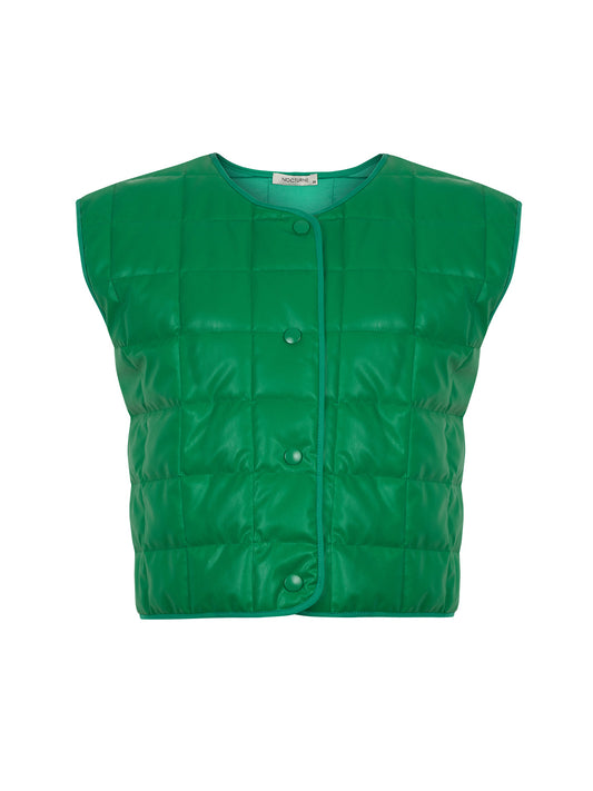 Quilted Faux Leather Puffer Vest