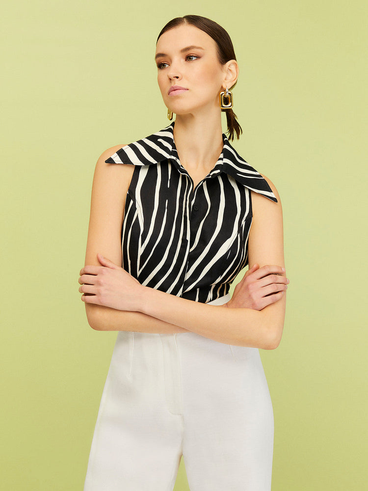 Zebra Print Cropped Linen Shirt