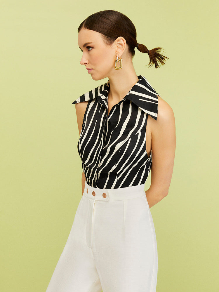 Zebra Print Cropped Linen Shirt