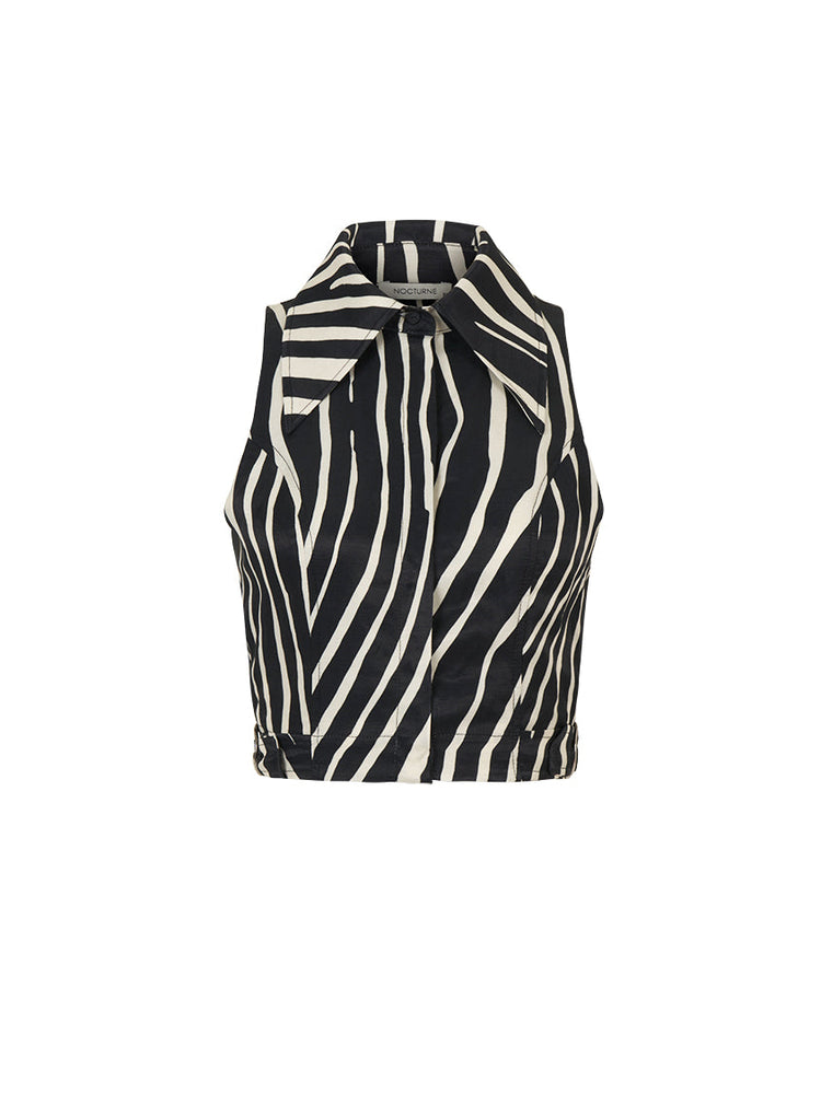 Zebra Print Cropped Linen Shirt